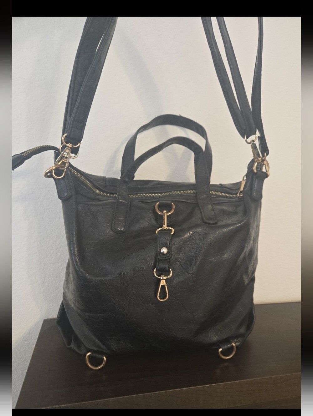 Black Shoulder Bag Convertible Backpack